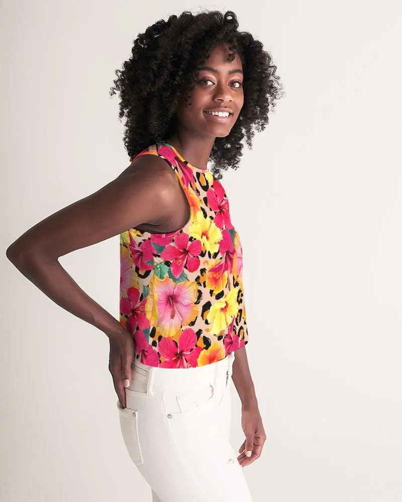 Animal Print Island Flowers Women’s Cropped Tank Top