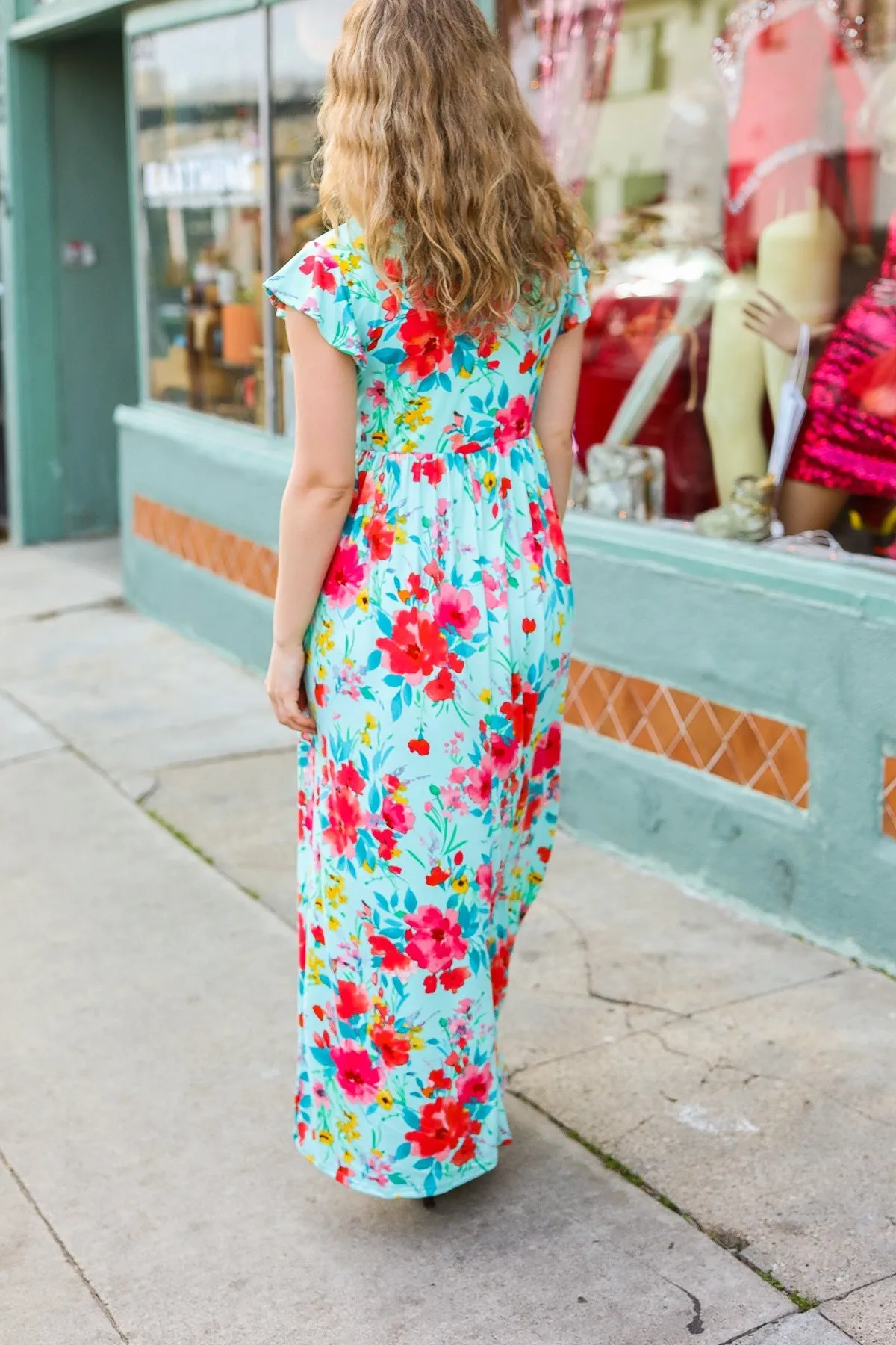 Aqua Floral Fit & Flare Maxi Dress