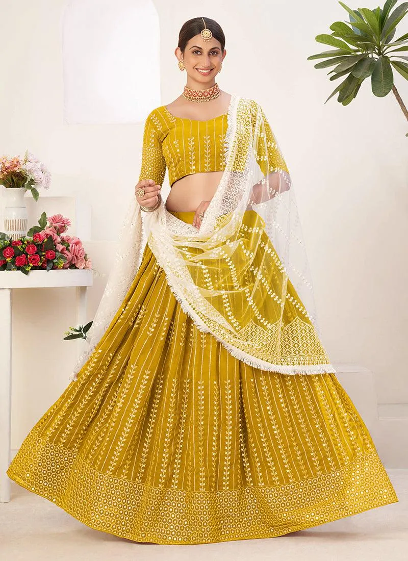 Art Silk Fabric Mustard Lehenga