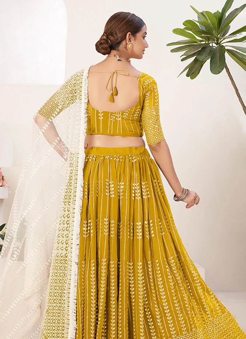 Art Silk Fabric Mustard Lehenga