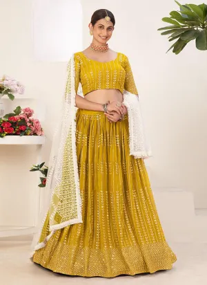 Art Silk Fabric Mustard Lehenga