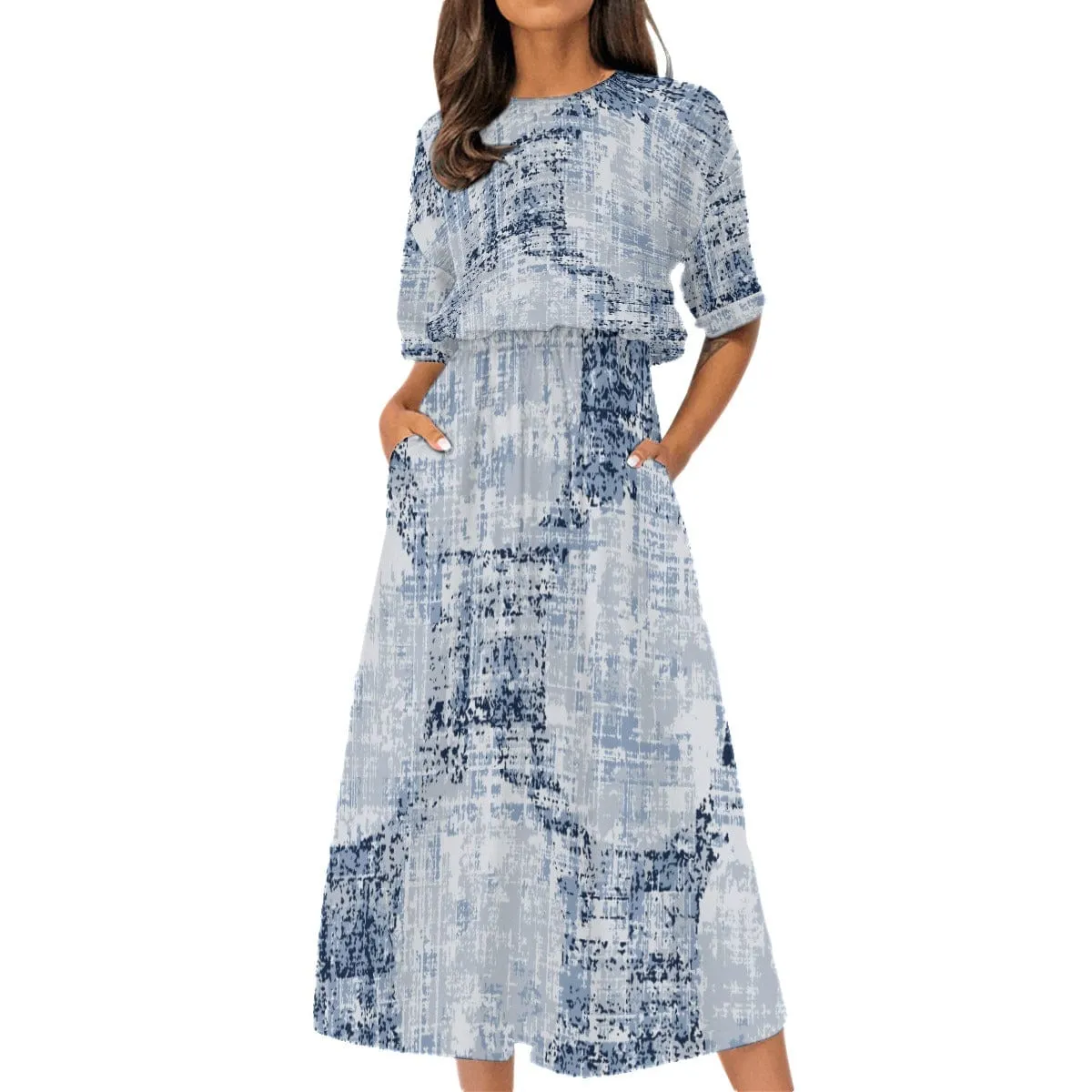 Azul Textural - Print Women's Elastic Waist Dress