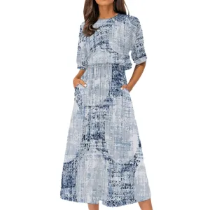 Azul Textural - Print Women's Elastic Waist Dress