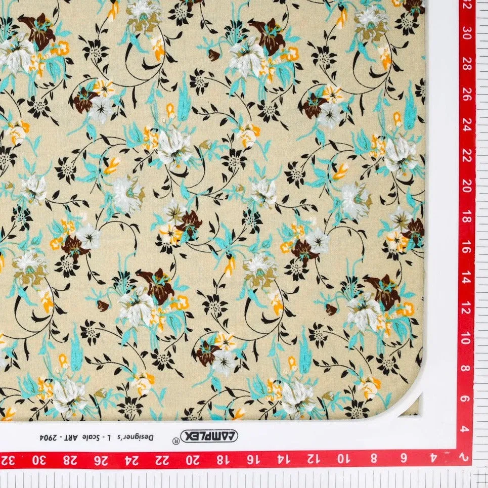 Beige Ditsy Floral Print Rayon Fabric , Plain Weave, TU 4020-4