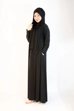 Black Flared Umbrella Plain Jersey Abaya