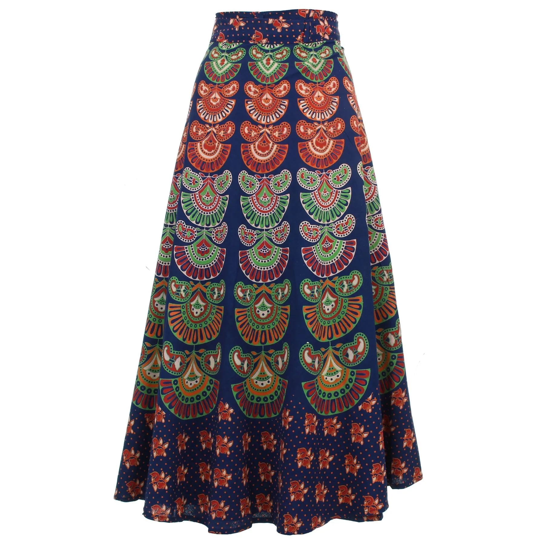 Block Print Mandala Maxi Wrap Skirt - Blue