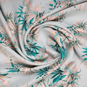 Blue Leafy Floral Print Rayon Fabric , 56 Inches Plain Weave , TU 4010-2