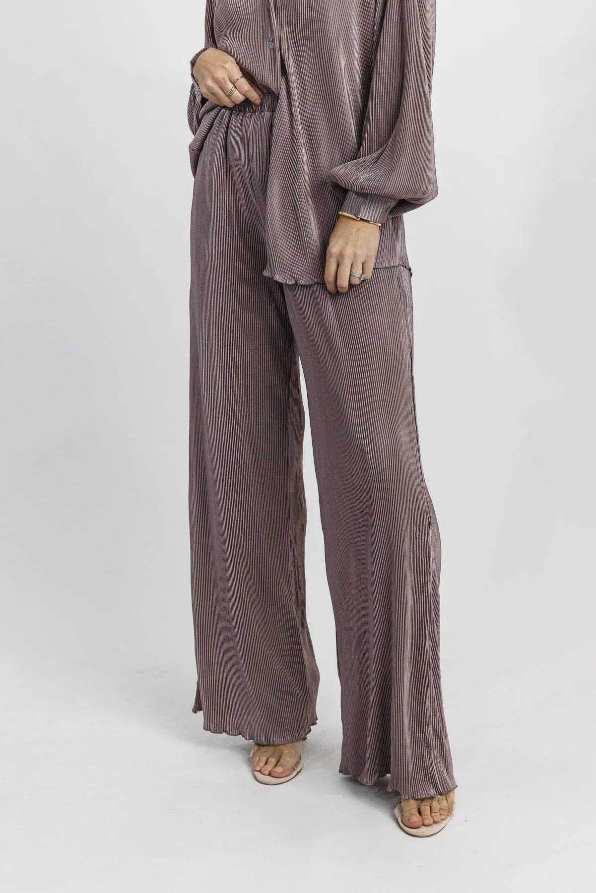 Catch Feelings Mocha Grey Plisse Set - Final Sale