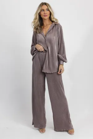 Catch Feelings Mocha Grey Plisse Set - Final Sale