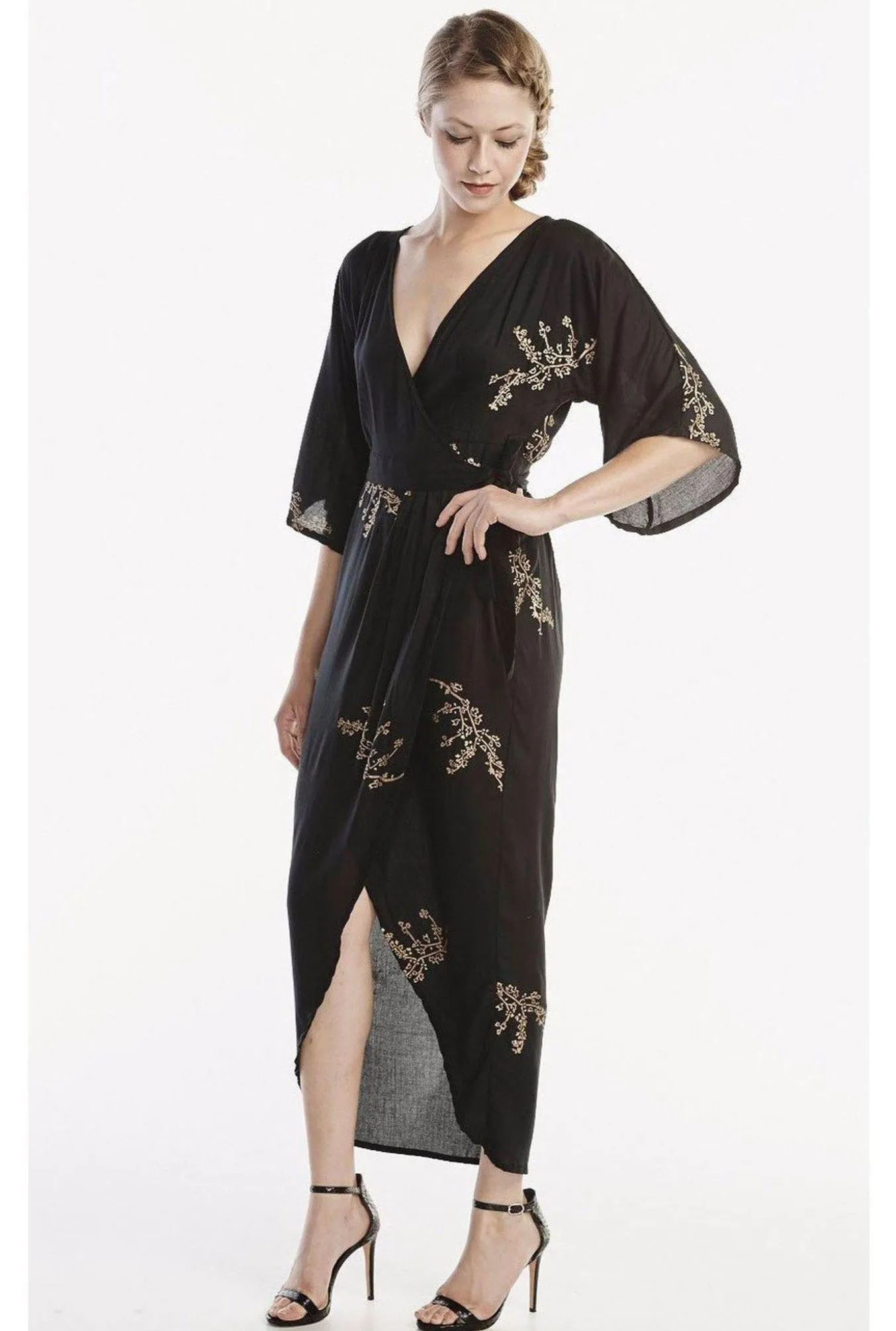 Cherry Blossom Maxi Wrap in Black   Gold