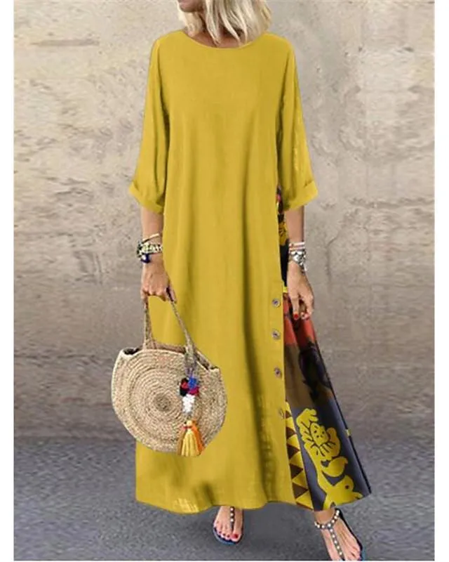 Dunnmall Women's Swing Dress Maxi long Dress - 3/4 Length Sleeve Print Print Spring & Summer Hot Casual Holiday vacation dresses Loose 2020 Red Yellow Wine Army Green Navy Blue Gray L XL XXL 3XL 4XL 5XL