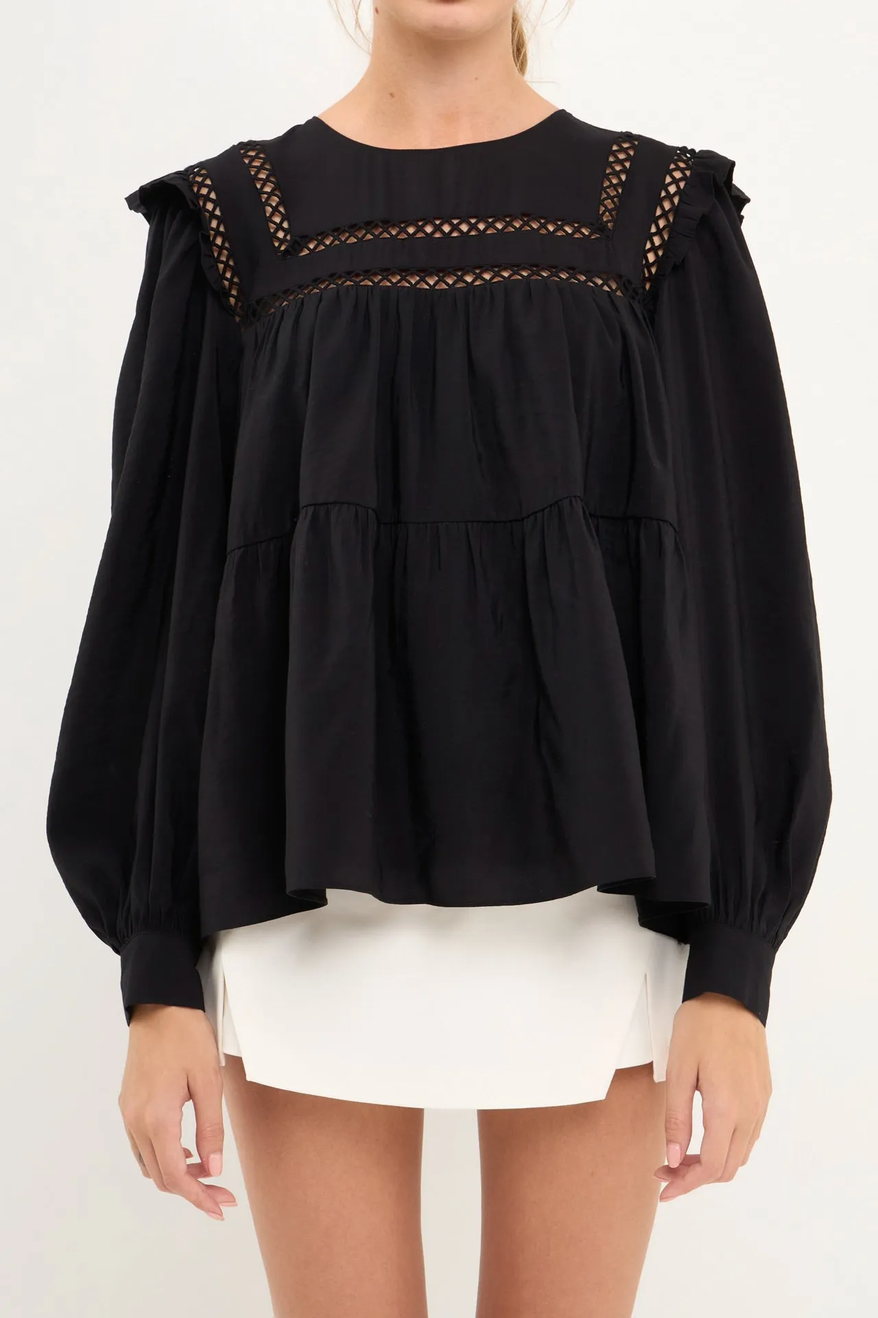 English Factory - Ruffled Lace Insert Blouse