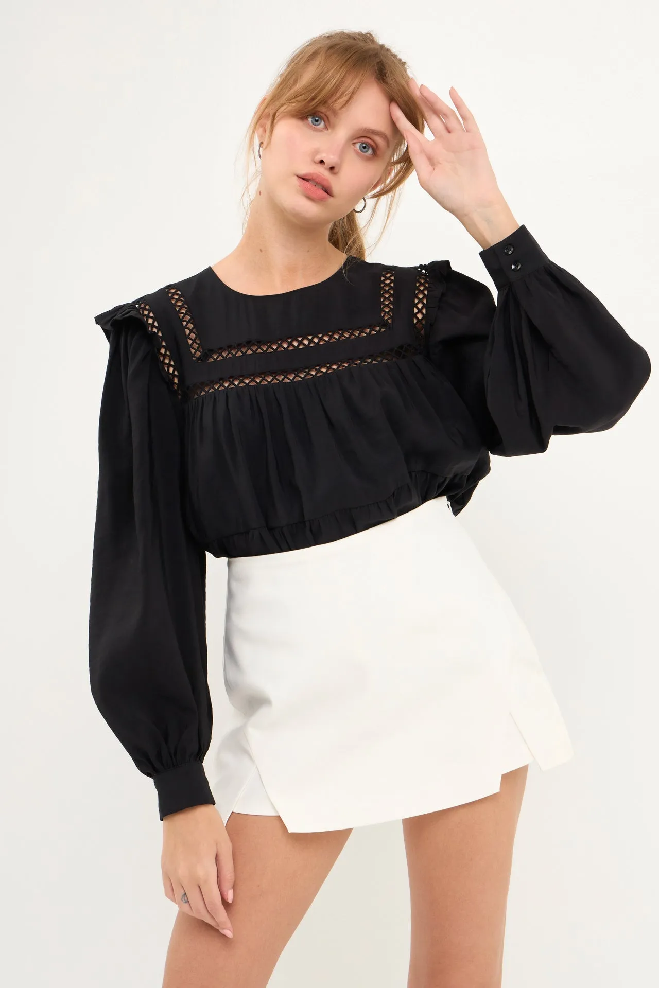 English Factory - Ruffled Lace Insert Blouse