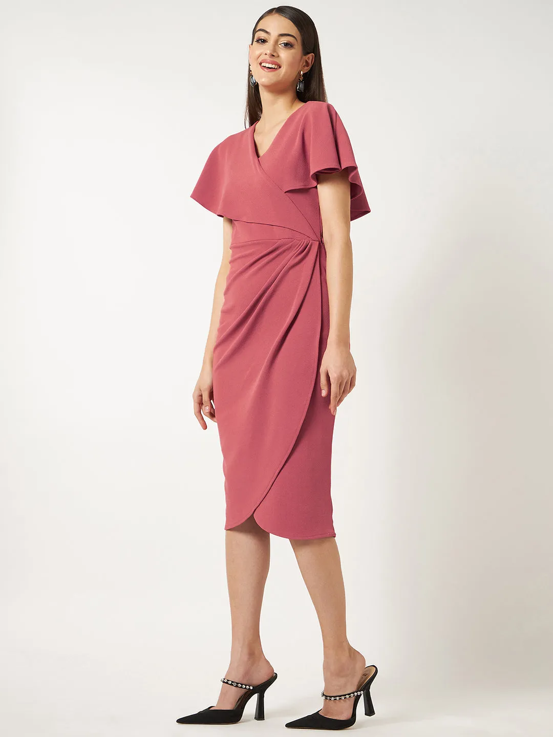 Fit And Flare Dress With Front Overlaping