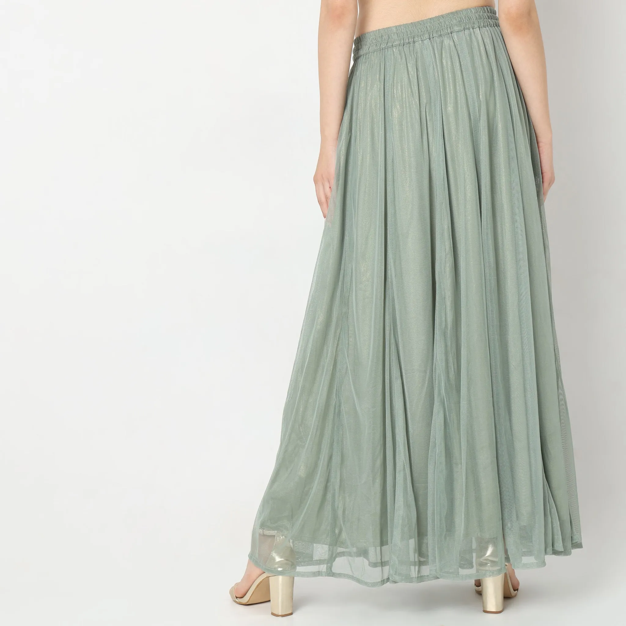 Flare Fit Solid High Rise Skirt