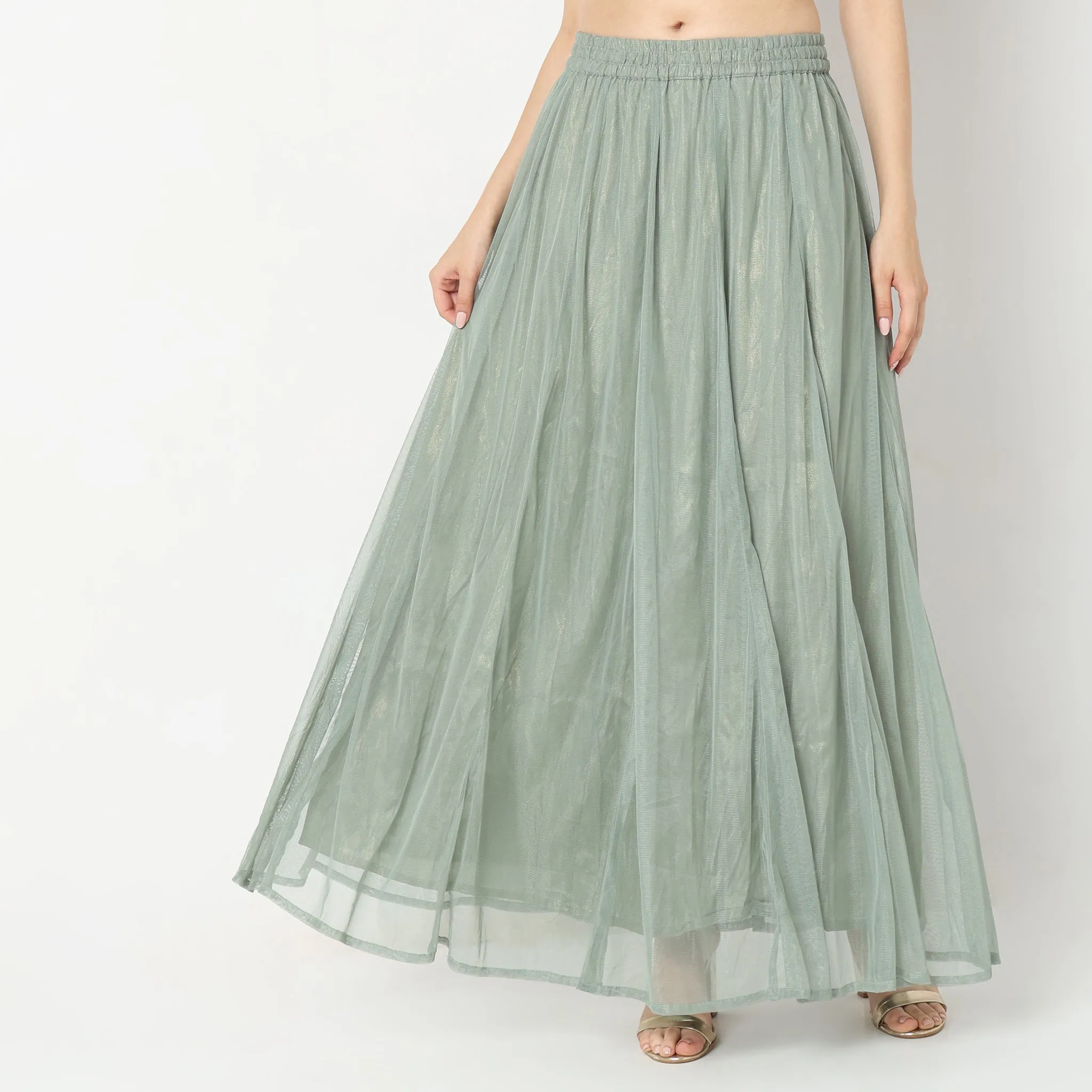 Flare Fit Solid High Rise Skirt