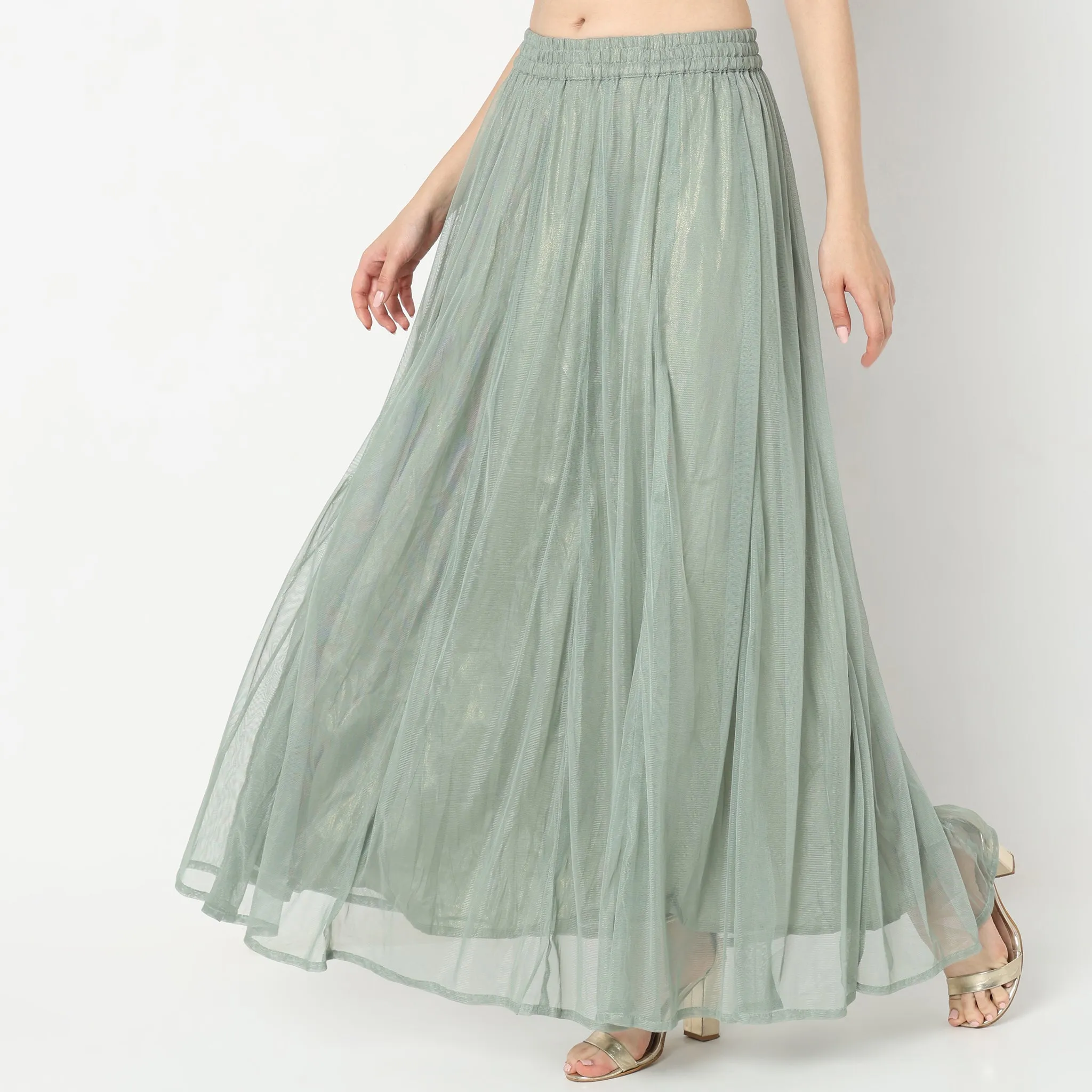 Flare Fit Solid High Rise Skirt