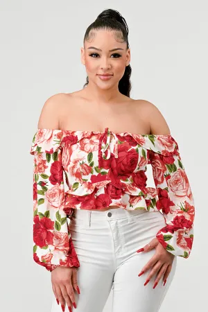 FLORAL SMOCKED OFF SHOULDER RUFFLED TOP