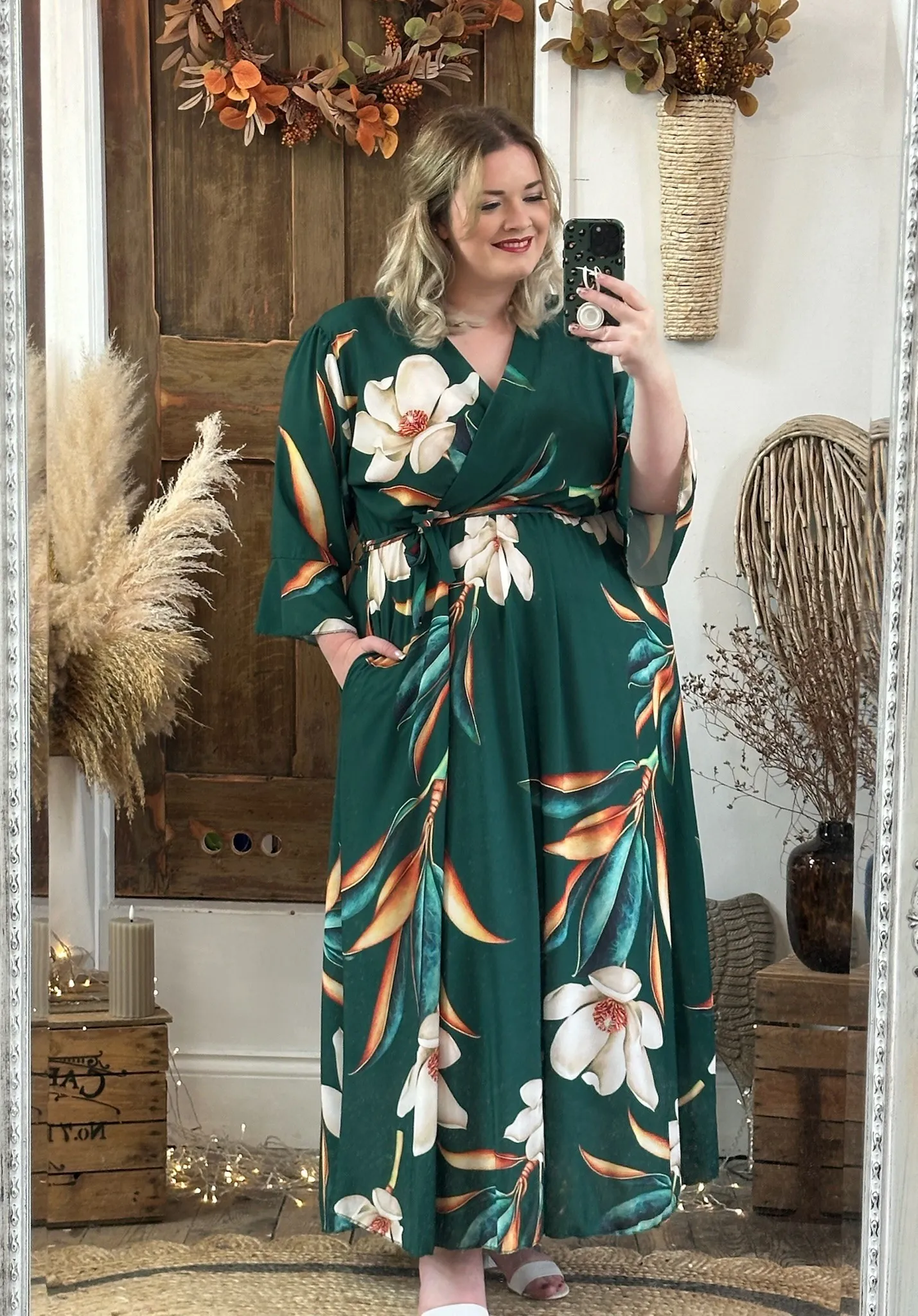 Forest Green Bold Floral Thea Dress