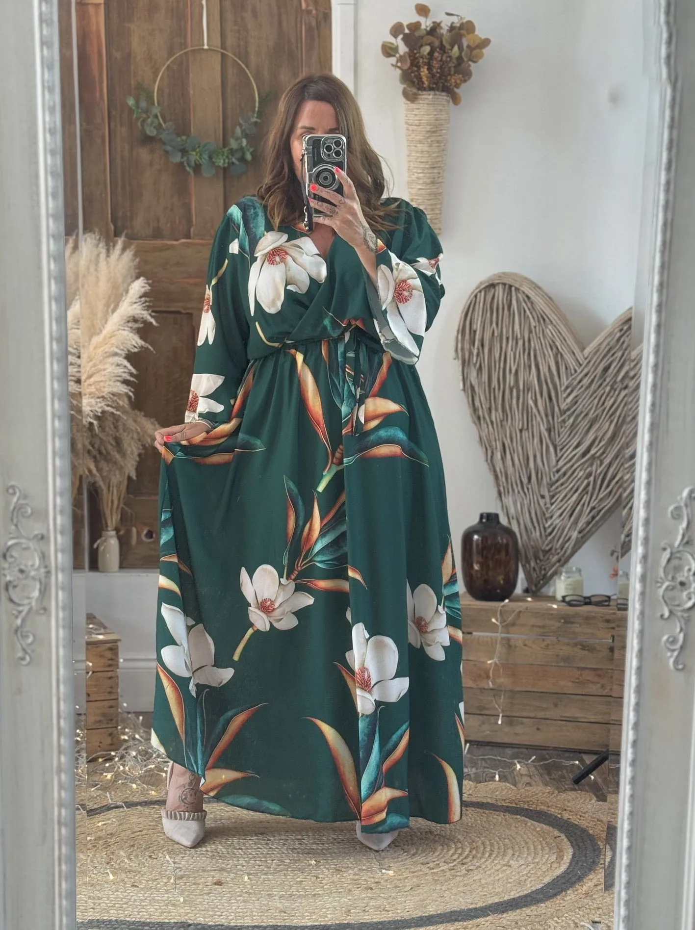 Forest Green Bold Floral Thea Dress