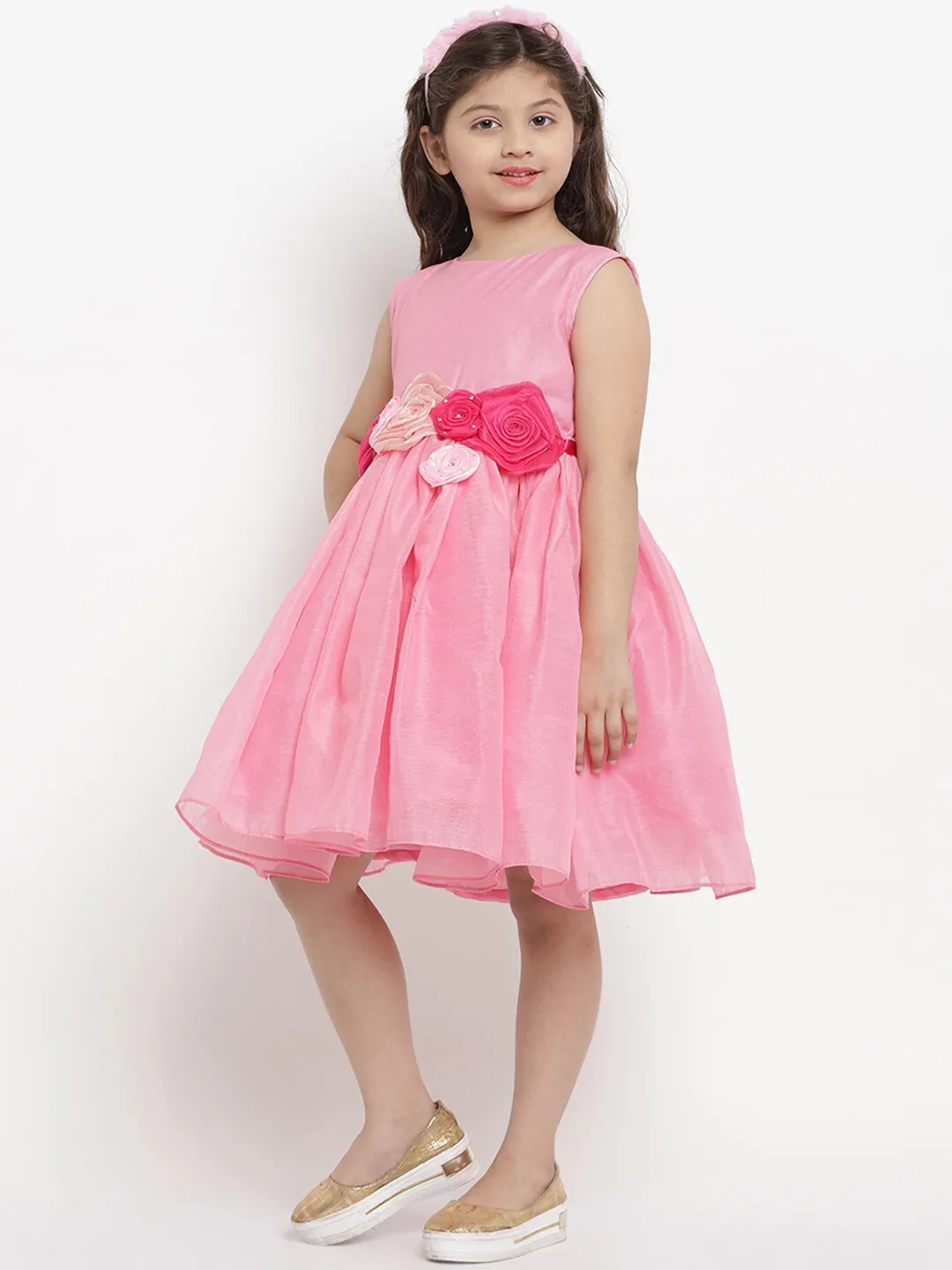 Girl's Pink Embellished Fit And Flare Dress  - NOZ2TOZ KIDS