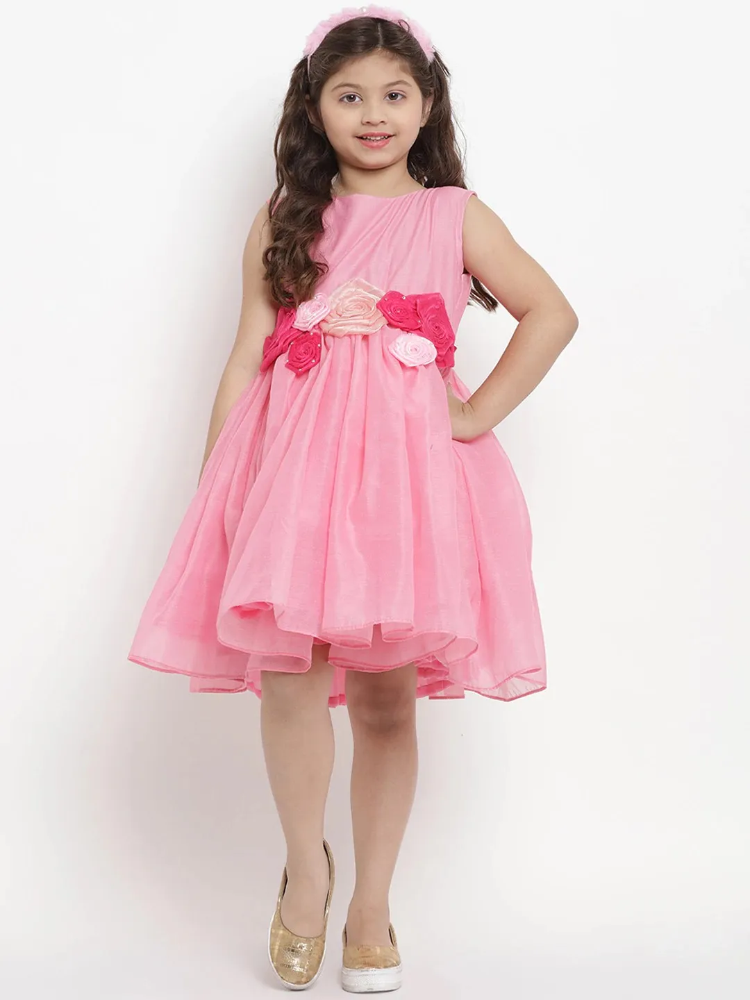 Girl's Pink Embellished Fit And Flare Dress  - NOZ2TOZ KIDS