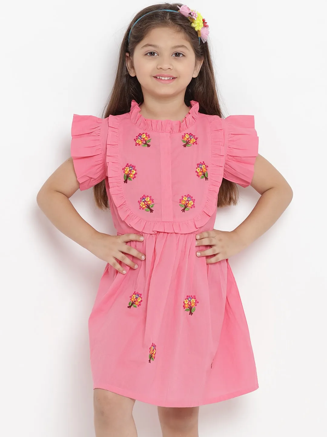 Girl's Pink Fit And Flare Dress  - NOZ2TOZ KIDS