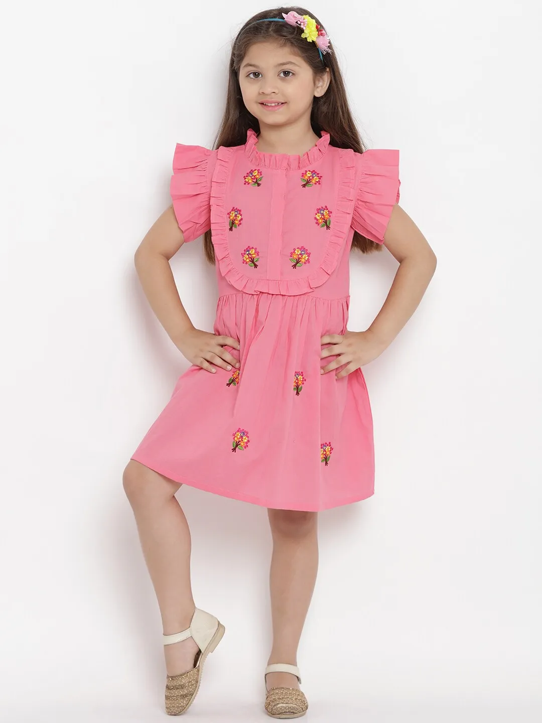 Girl's Pink Fit And Flare Dress  - NOZ2TOZ KIDS