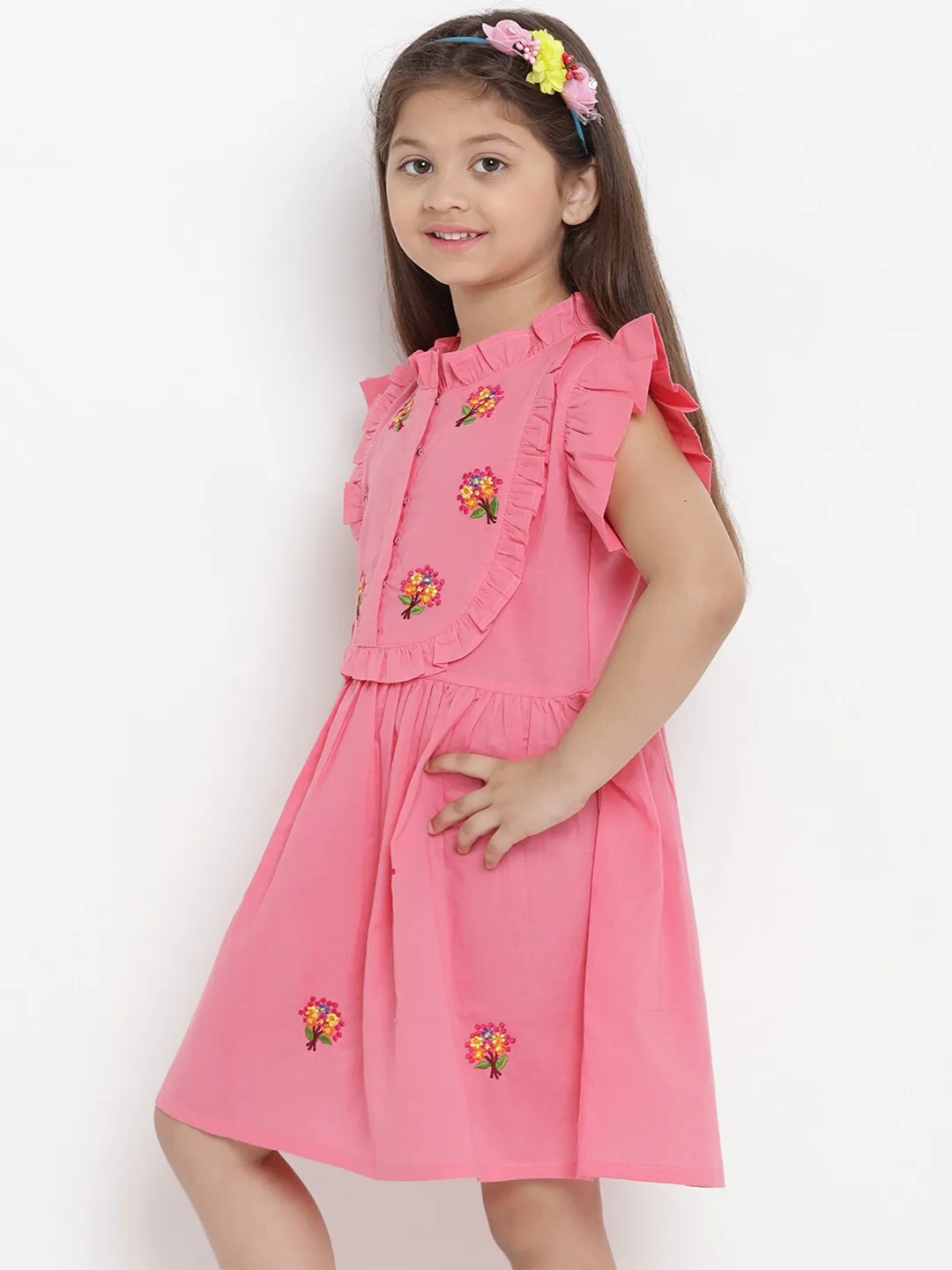 Girl's Pink Fit And Flare Dress  - NOZ2TOZ KIDS