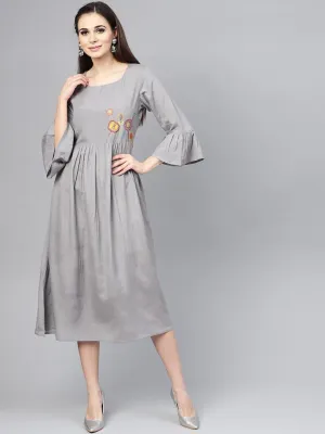 Grey Solid Fit and Flare Dress