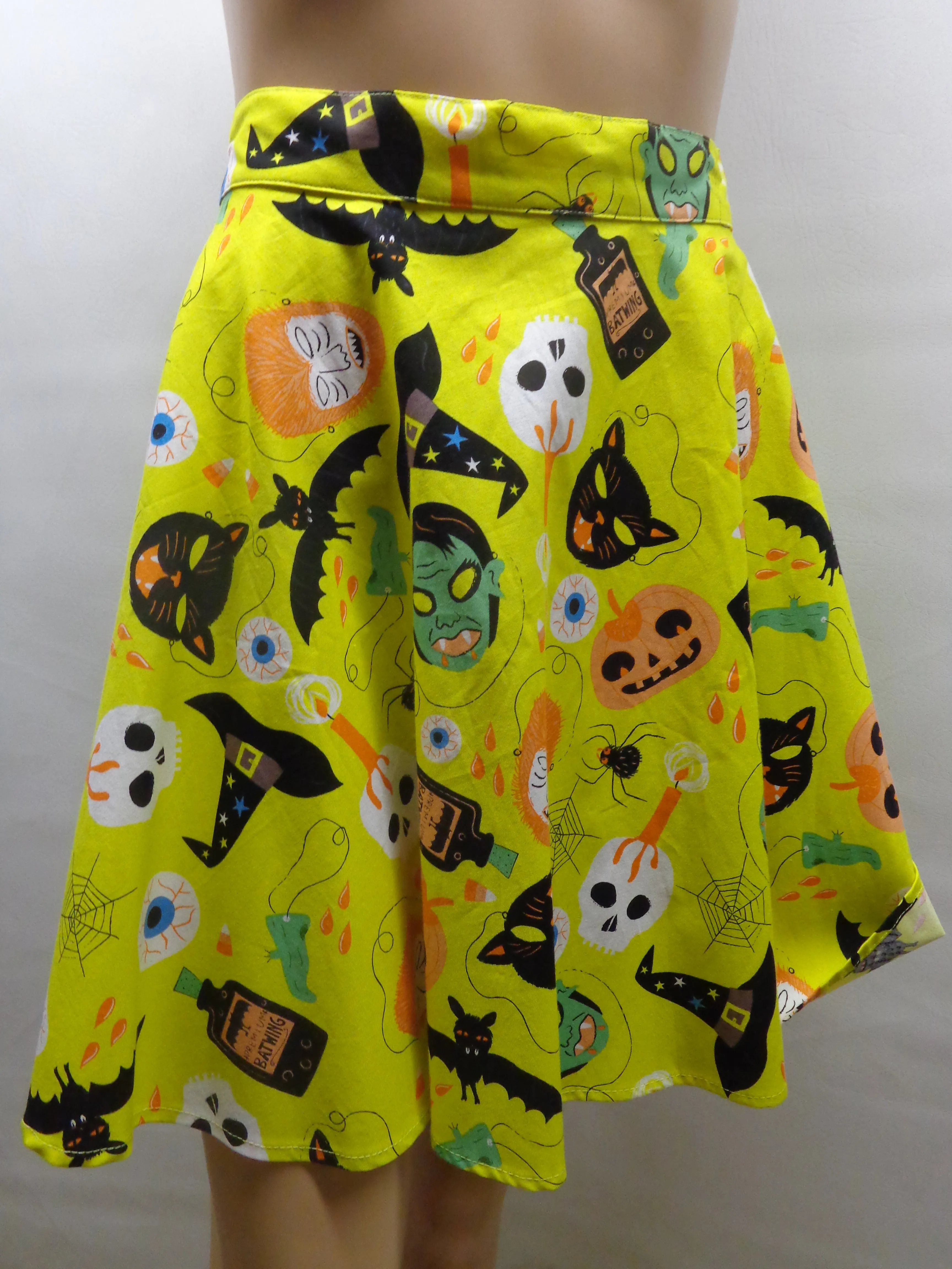 Halloween Masks Yellow Skater Skirt