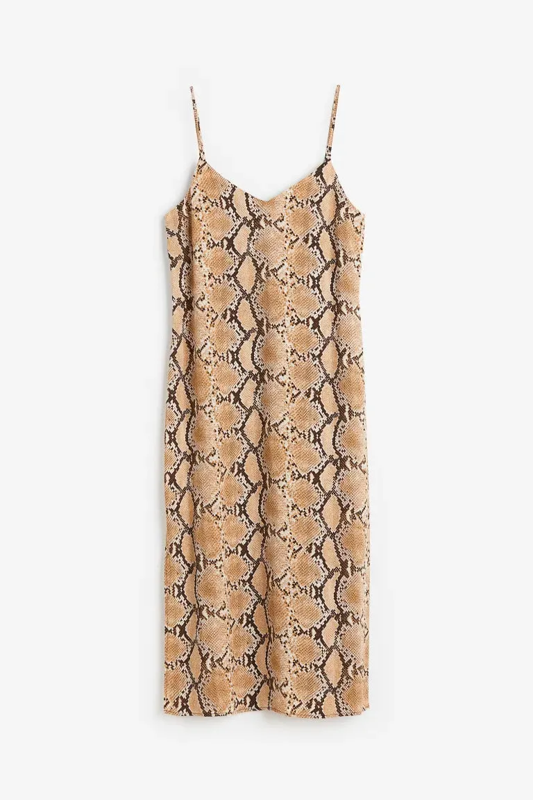 H&M Crepe Slip Dress, Beige/Snakeskin