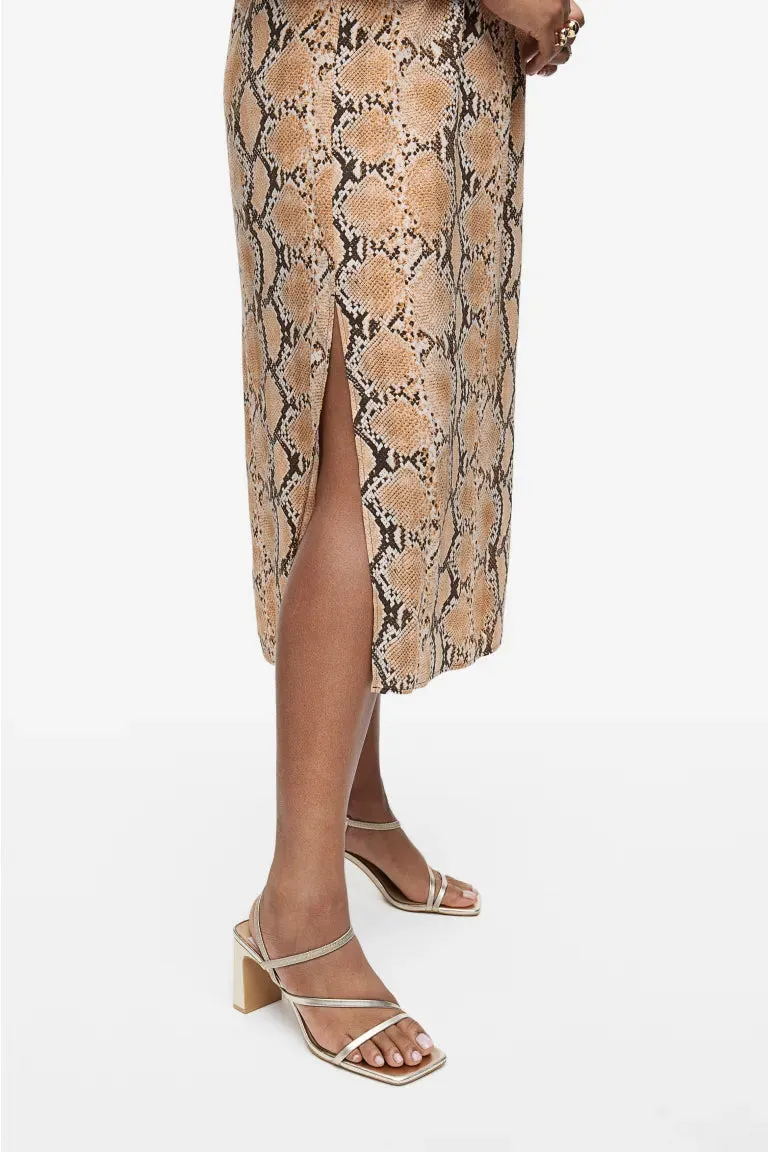 H&M Crepe Slip Dress, Beige/Snakeskin