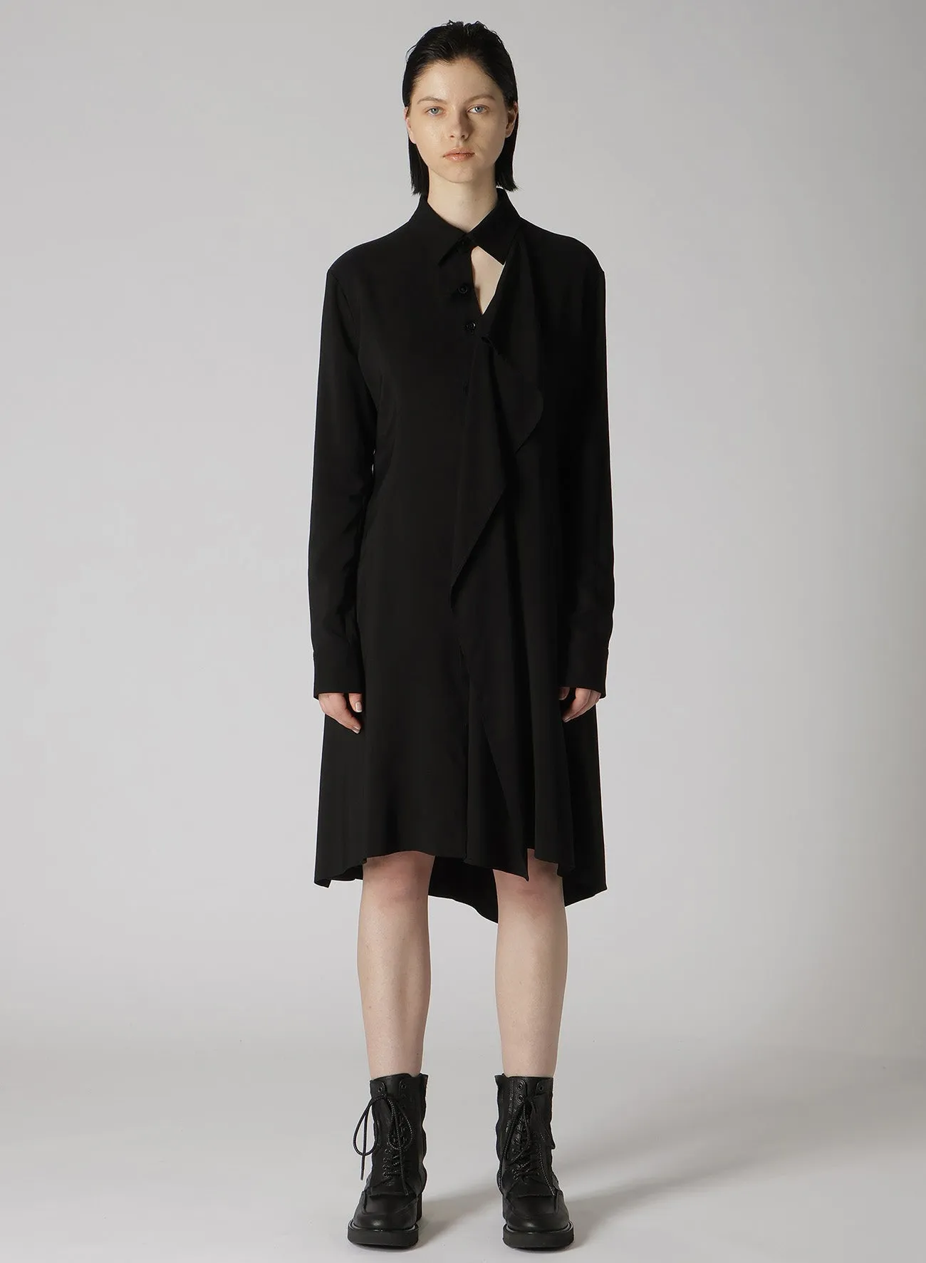 HARD TWISTED GABARDINE DRAPE SHIRT DRESS