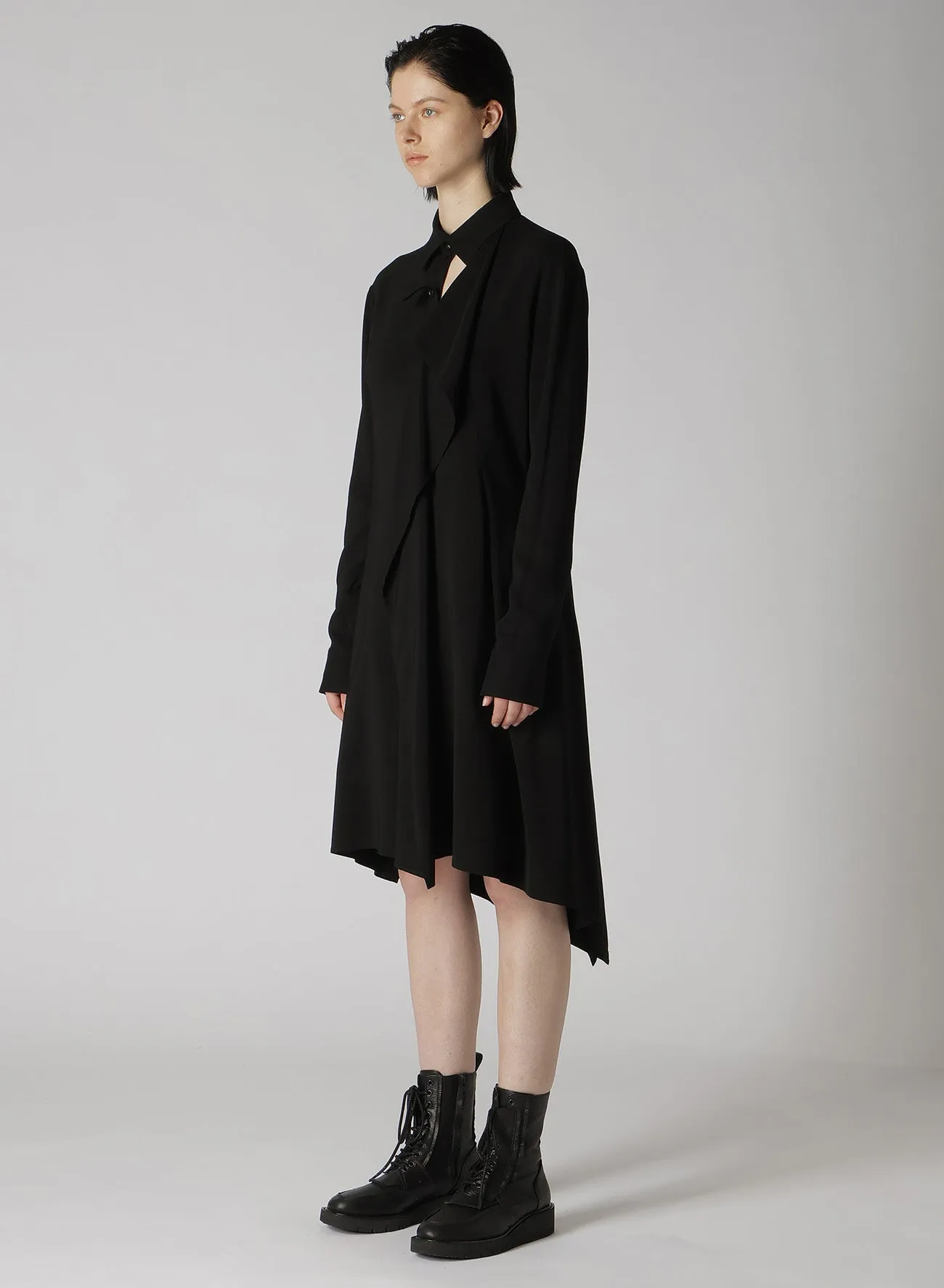 HARD TWISTED GABARDINE DRAPE SHIRT DRESS