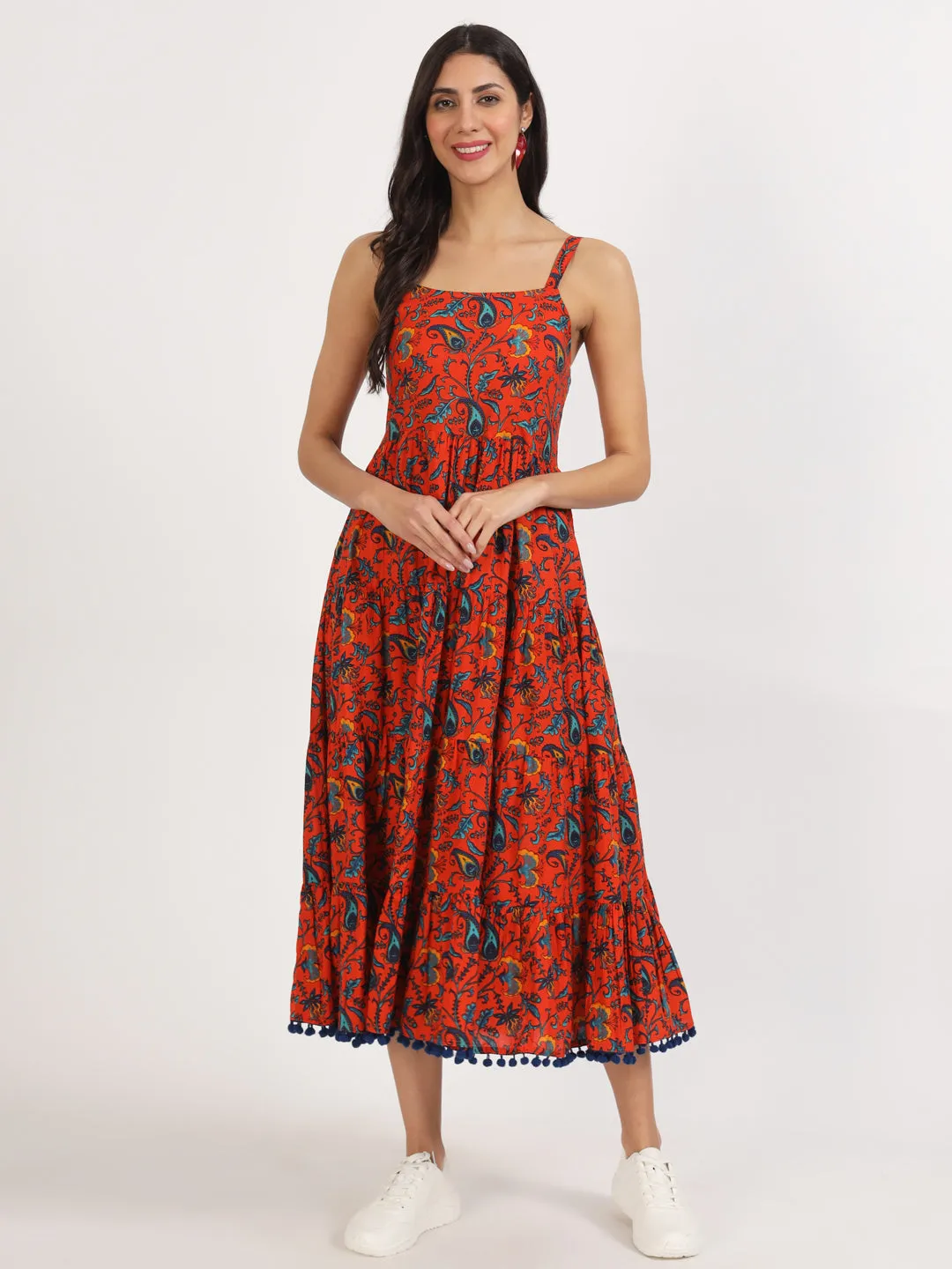 Jashvi Red Floral Printed Cotton Dress