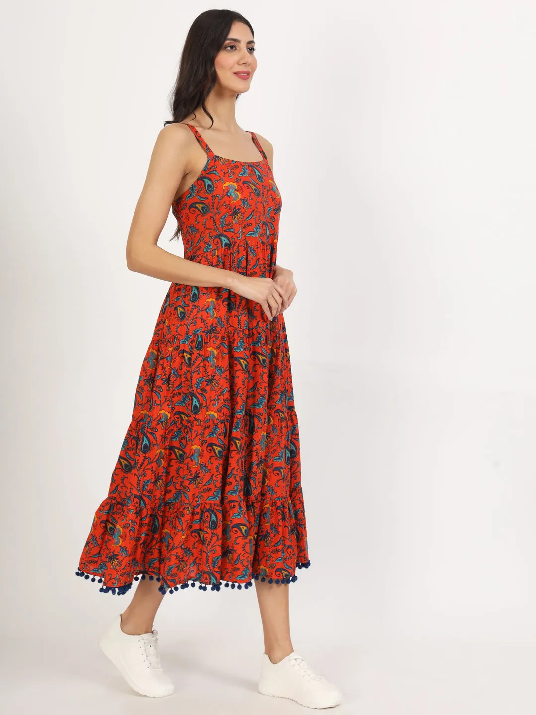 Jashvi Red Floral Printed Cotton Dress