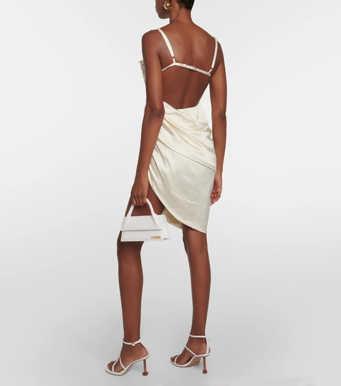 La saudade brodée Jacquemus satin slip dress, white