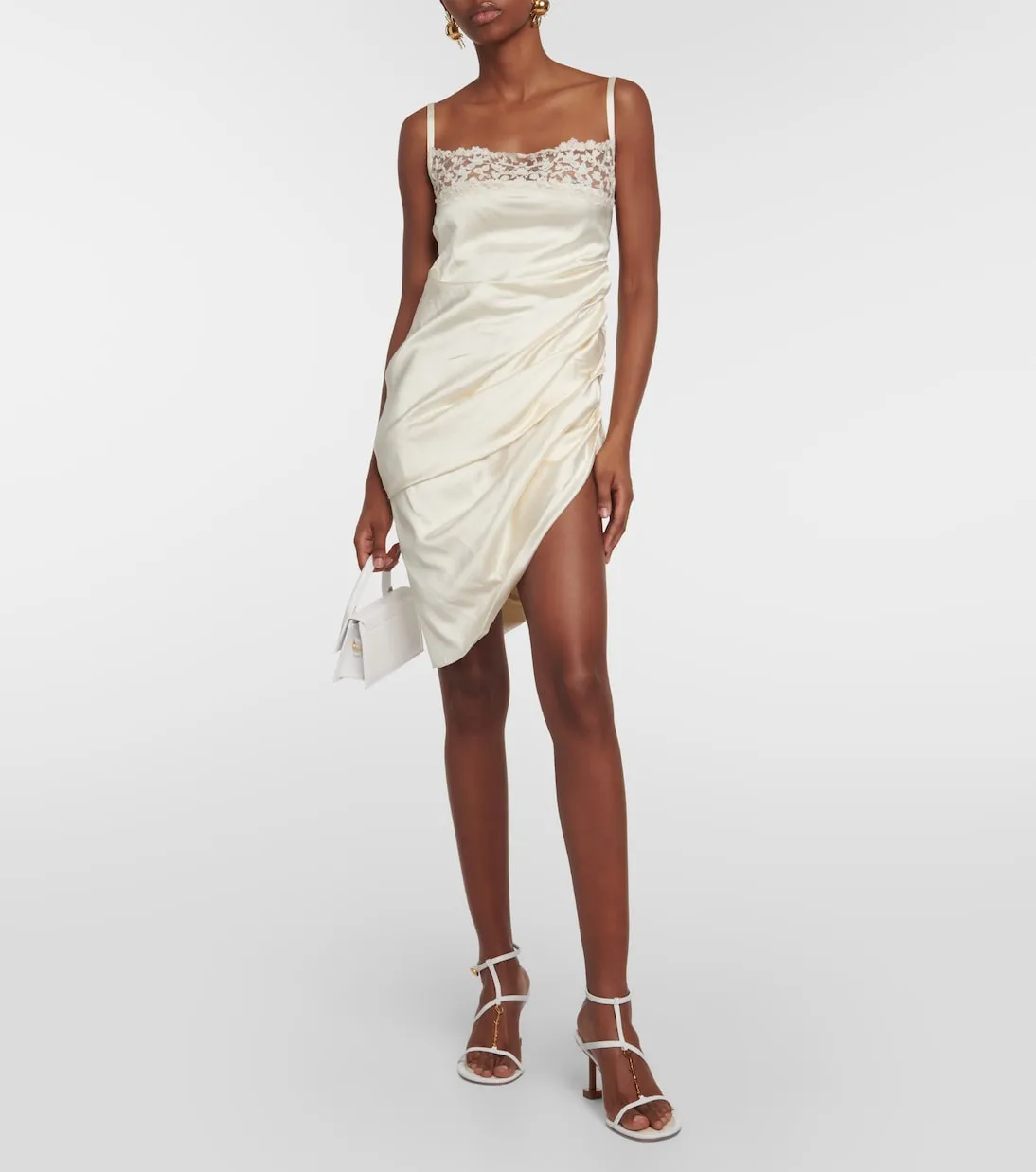 La saudade brodée Jacquemus satin slip dress, white