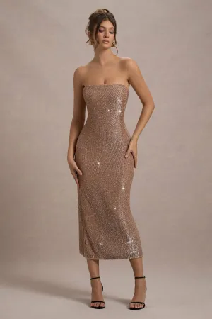 Lilabelle | Rose Gold Plisse Sequin Bandeau Midi Dress