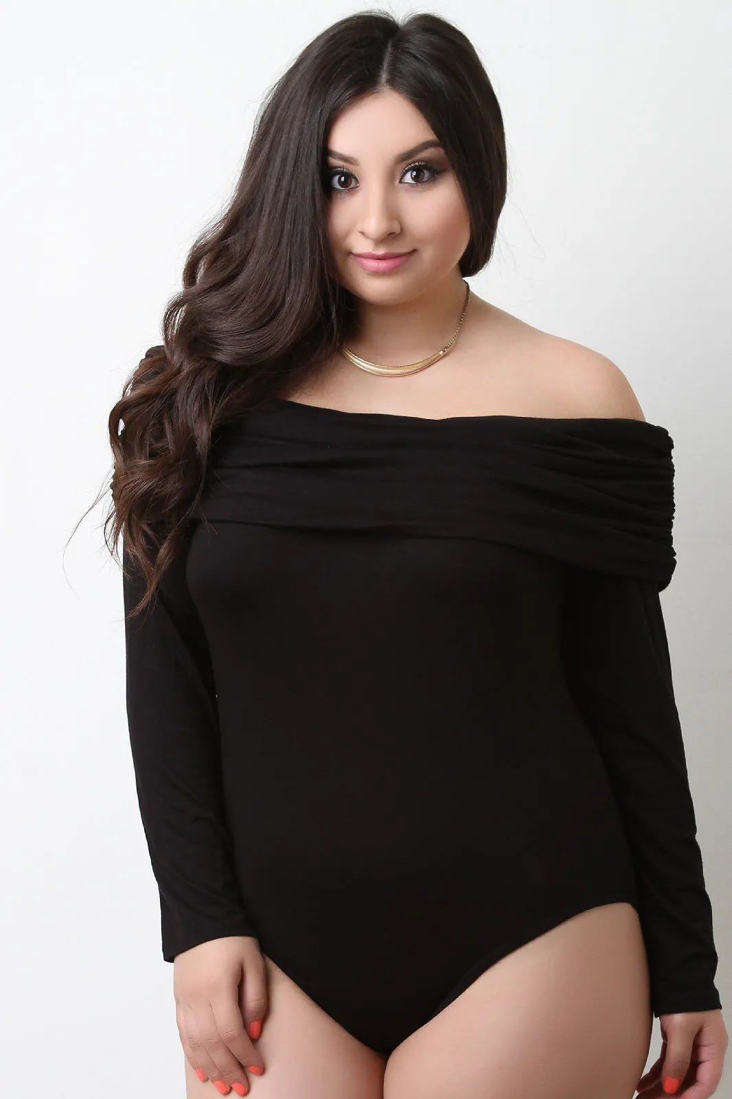 Long Sleeve Off The Shoulder Ruched Bodysuit