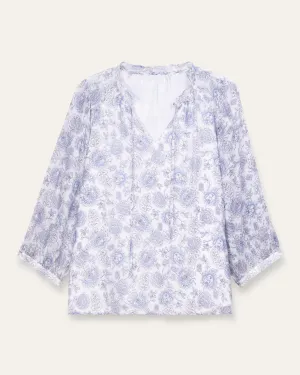 Madison Paisley Printed Peasant Blouse | White / Lilac