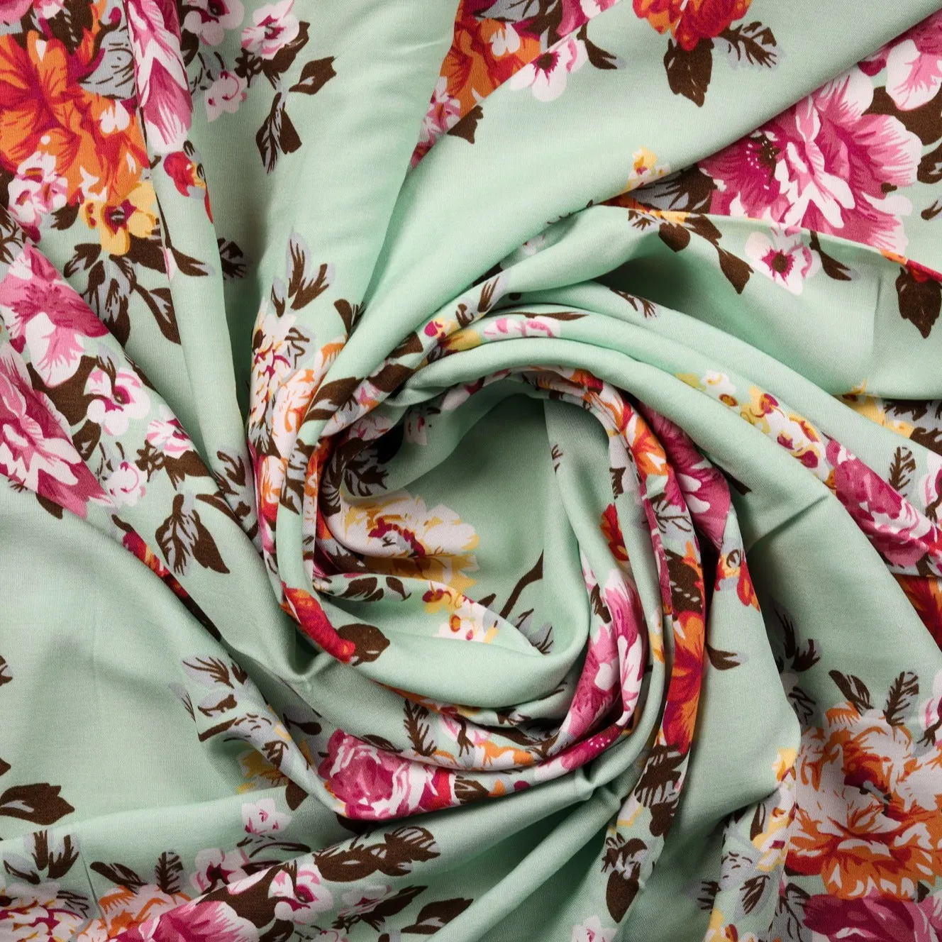 Mint Green Floral Print Rayon Fabric