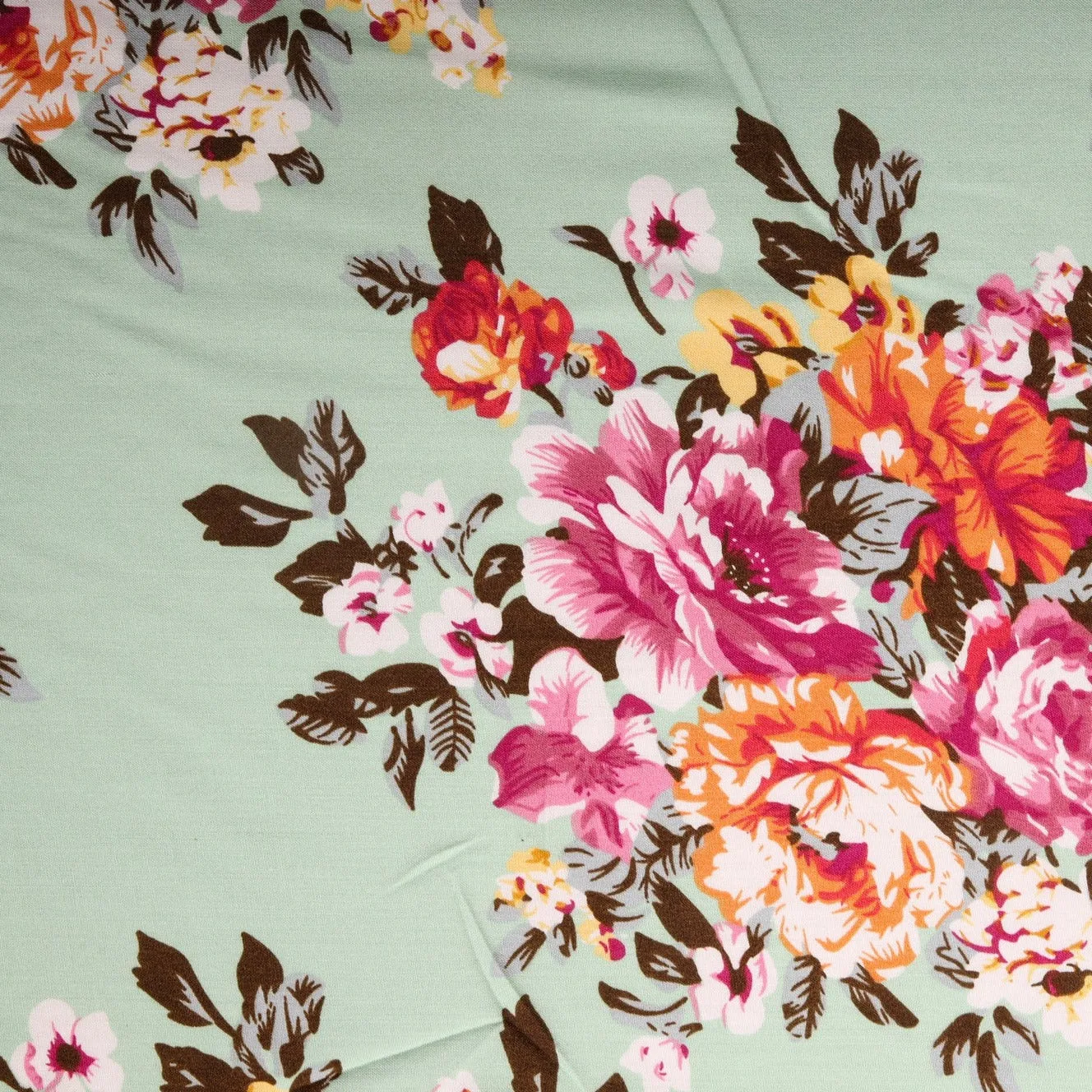 Mint Green Floral Print Rayon Fabric