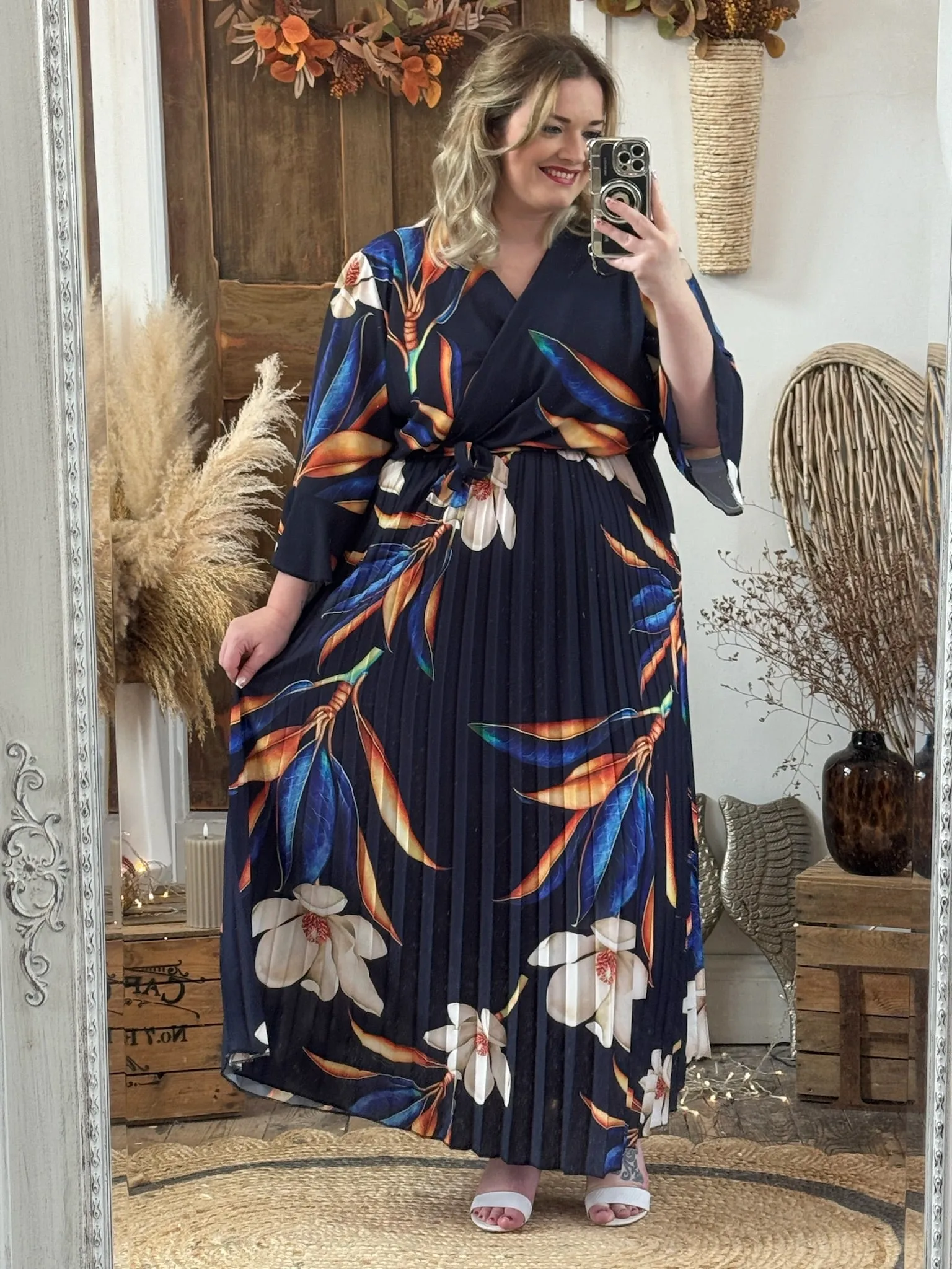 Navy Bold Floral Vienna Dress