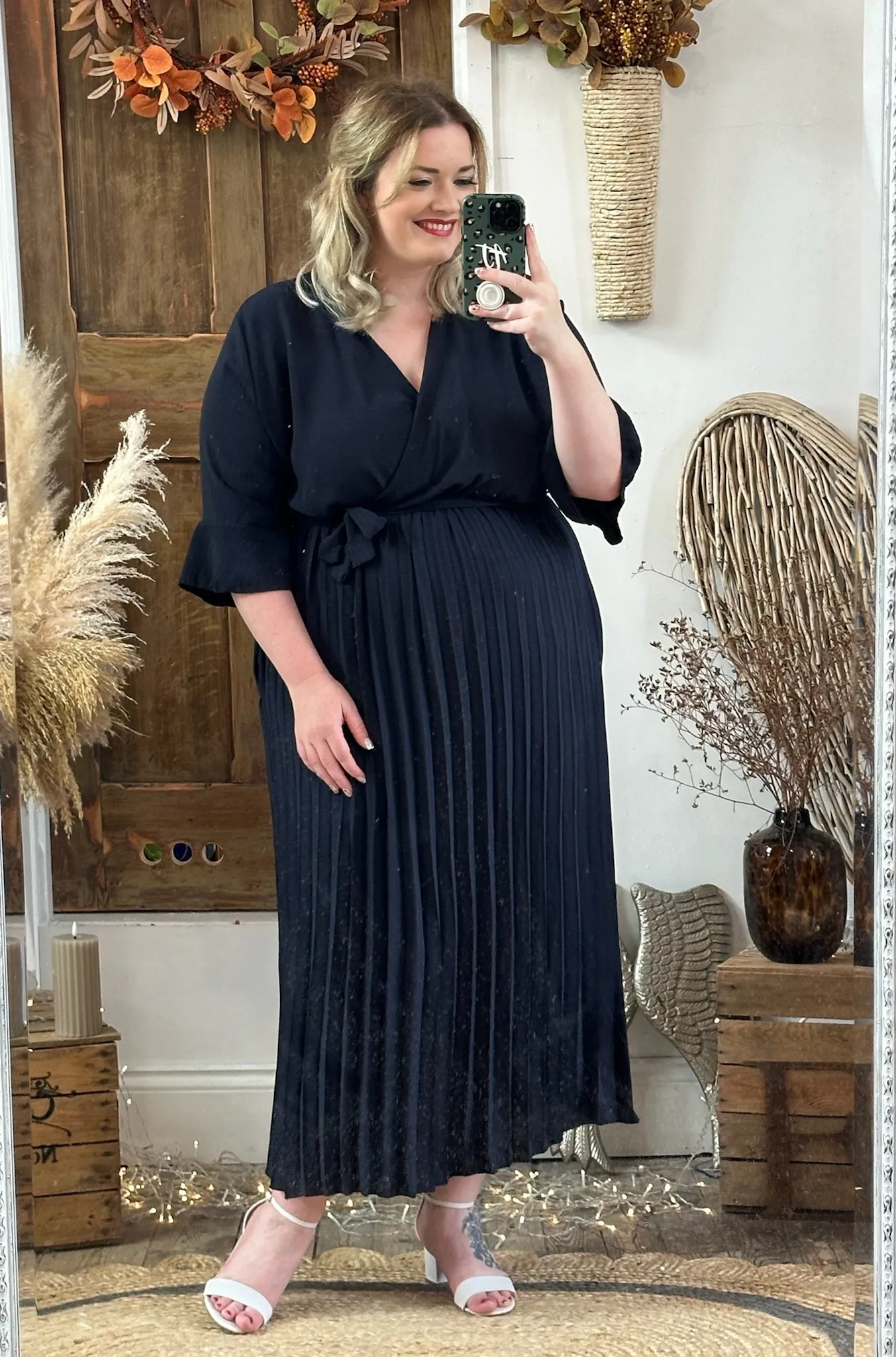 Navy Rowan Pleated Midaxi Dress