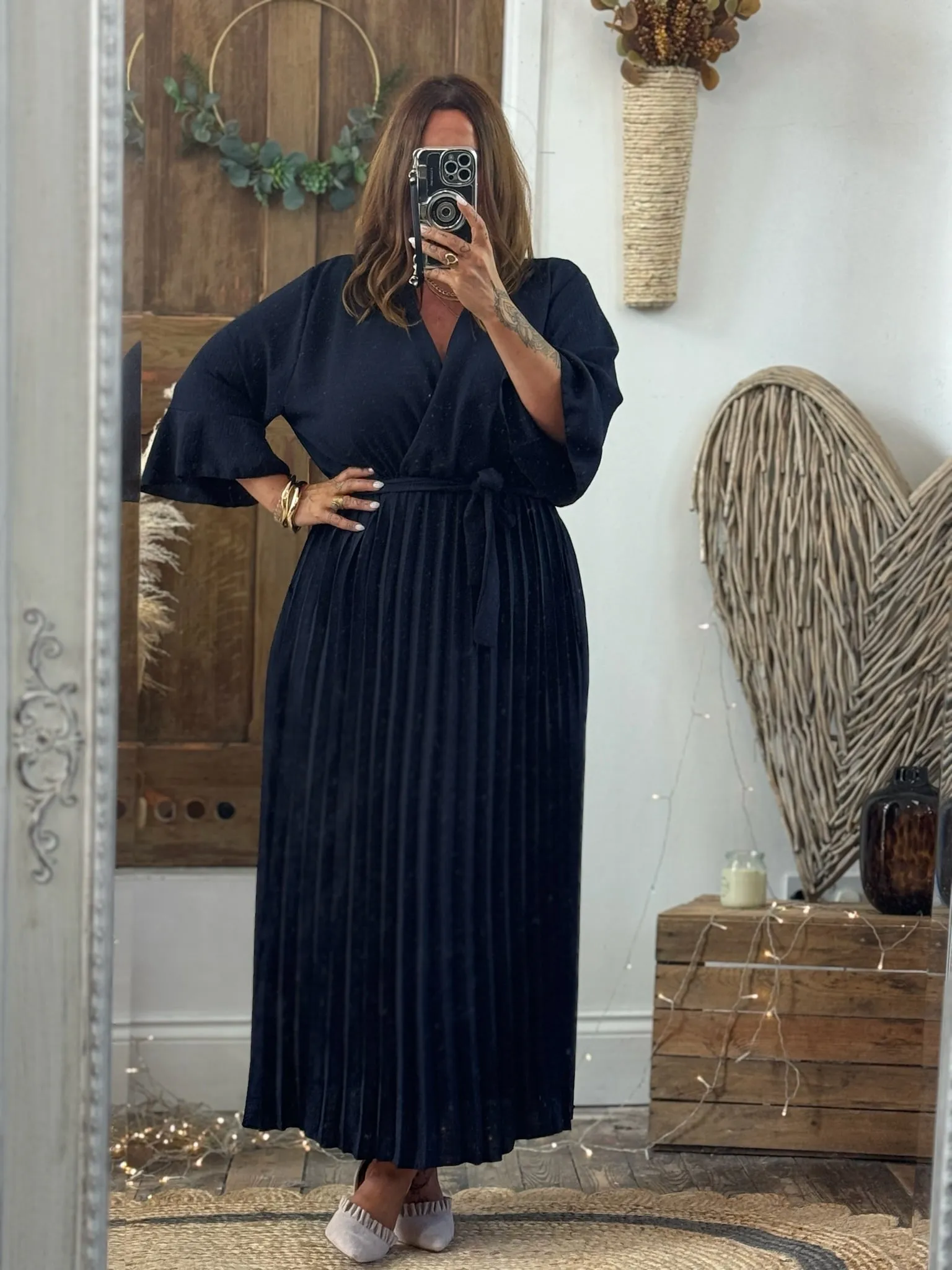 Navy Rowan Pleated Midaxi Dress