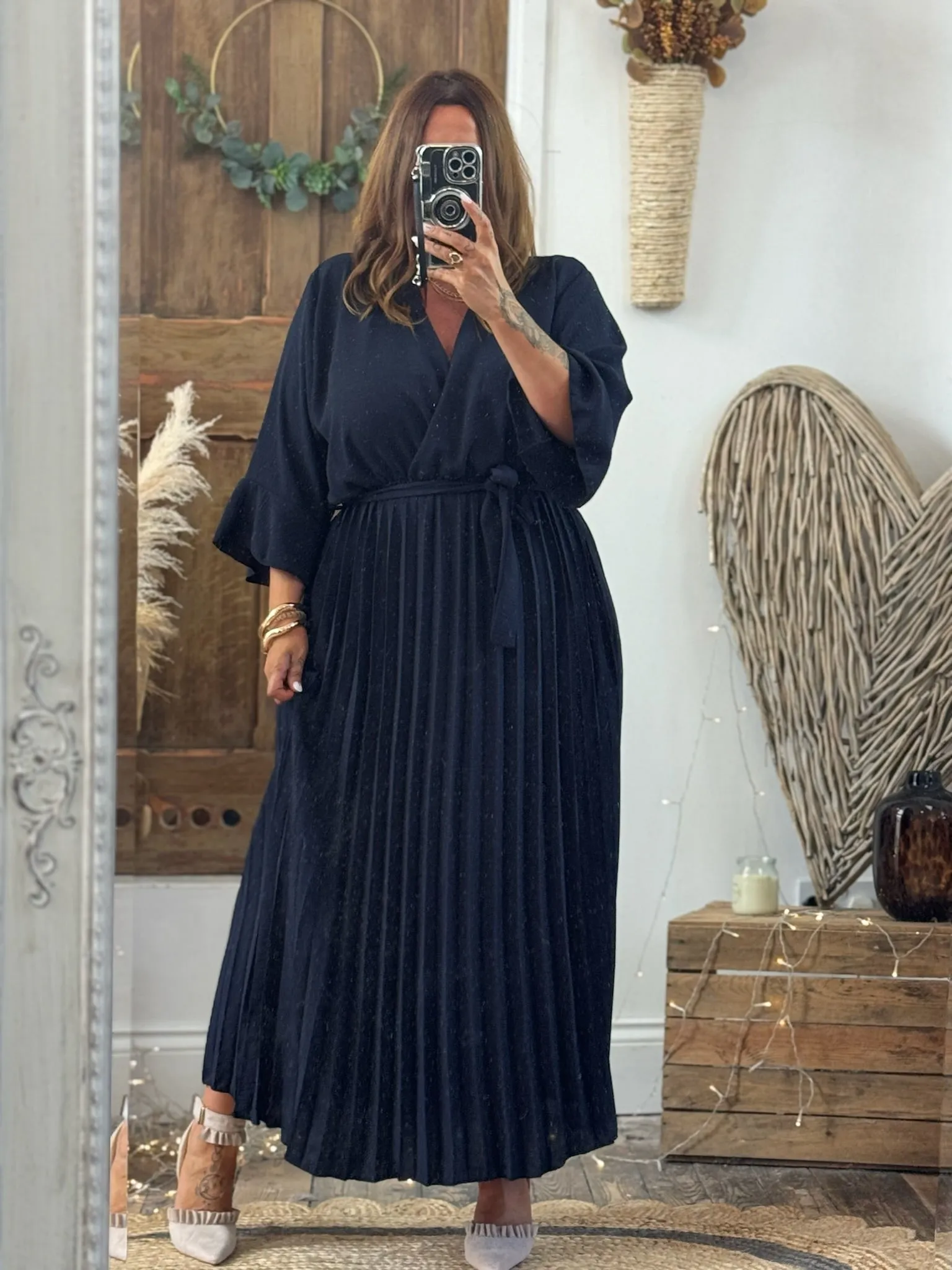 Navy Rowan Pleated Midaxi Dress