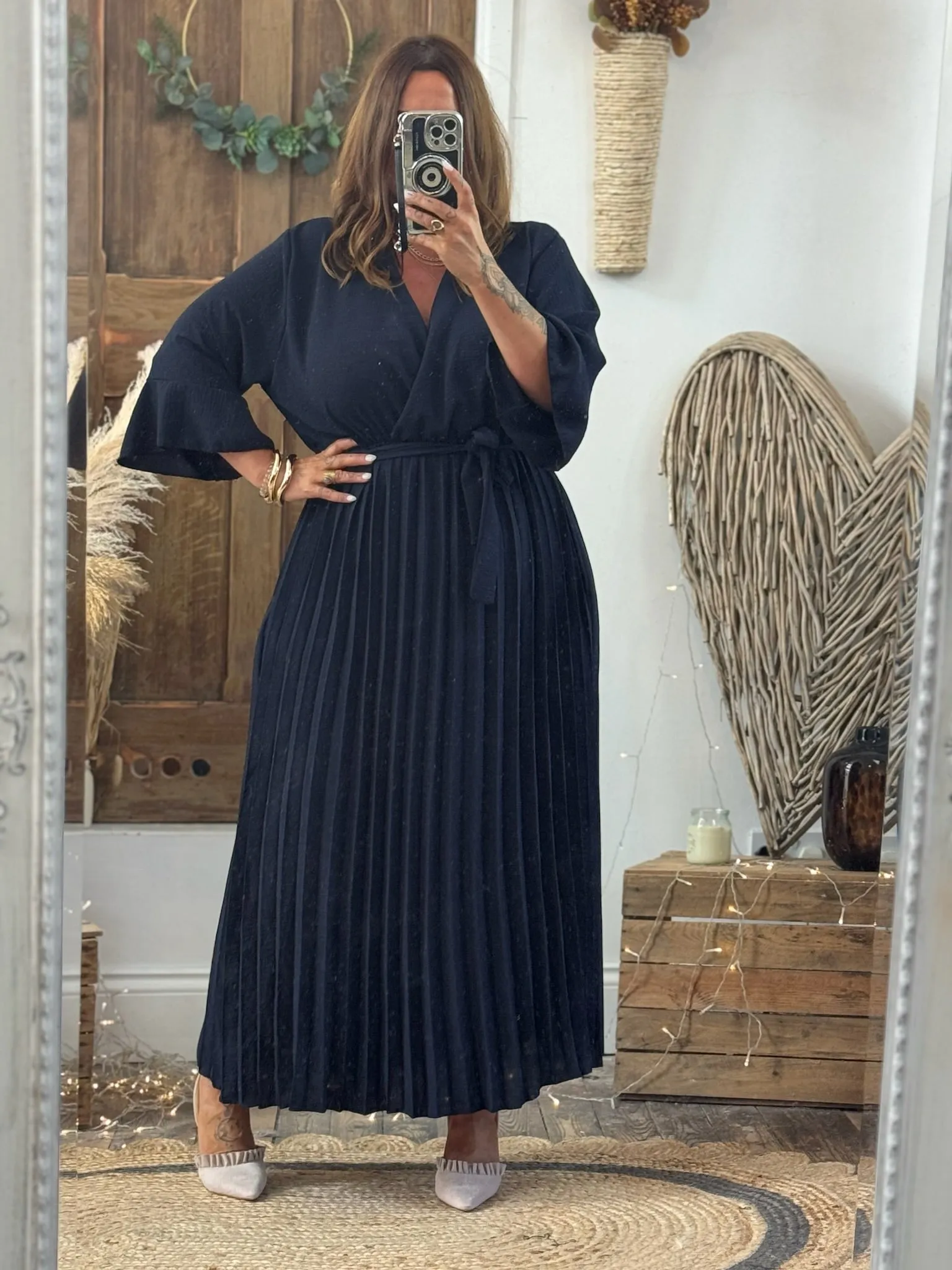 Navy Rowan Pleated Midaxi Dress