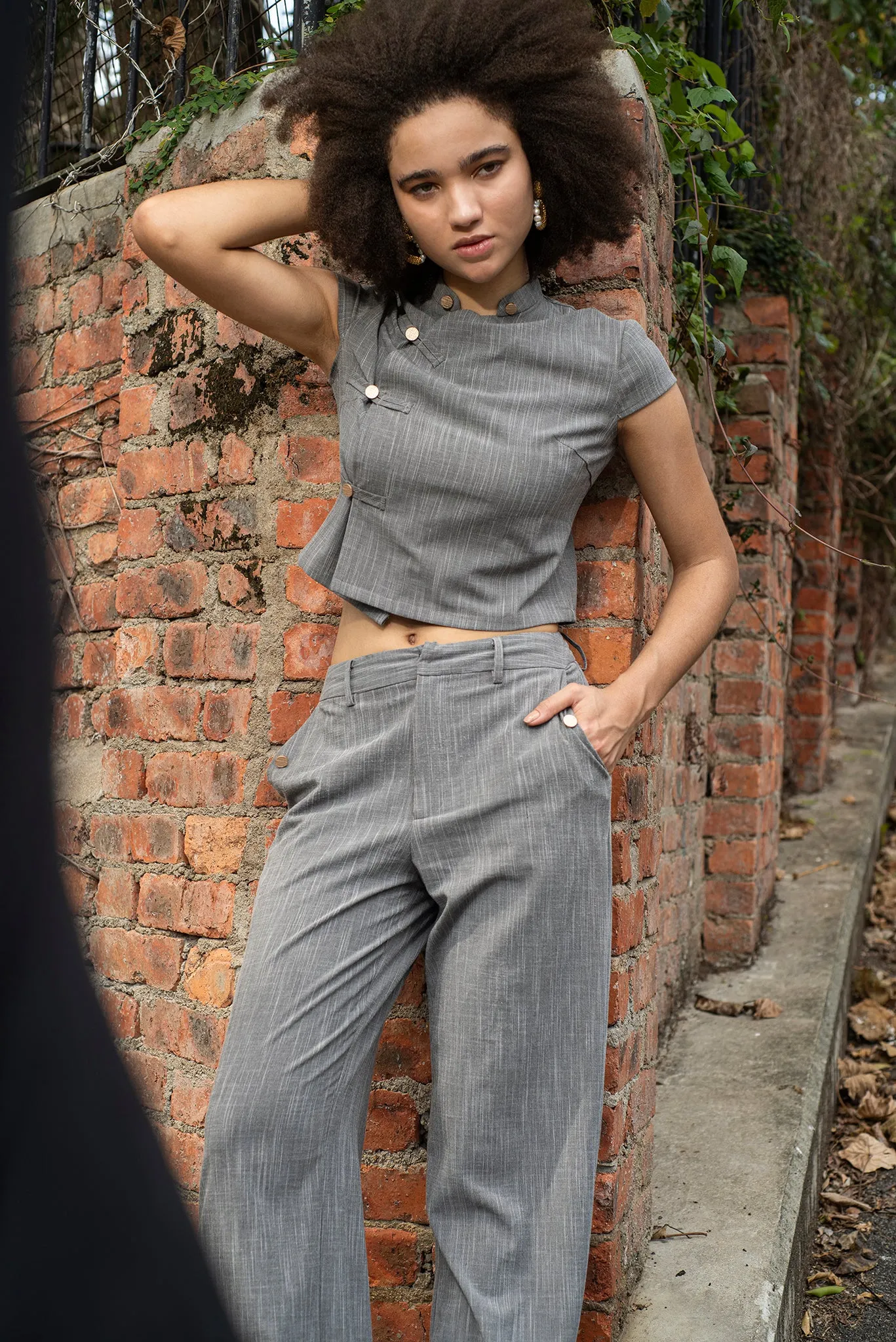 NELLA Cropped Blouse (Grey)